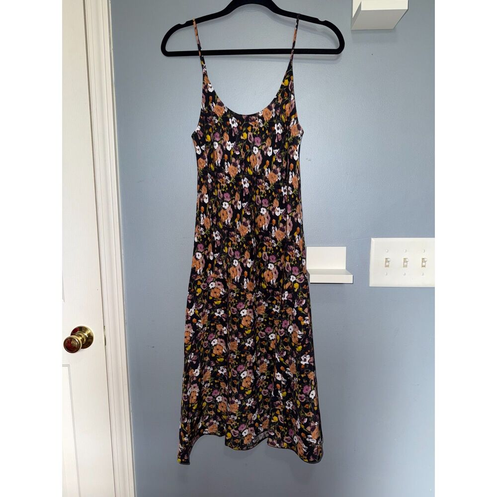 Rag & Bone Black Satin Floral Print Midi Dress | Size 00 | Adjustable Straps